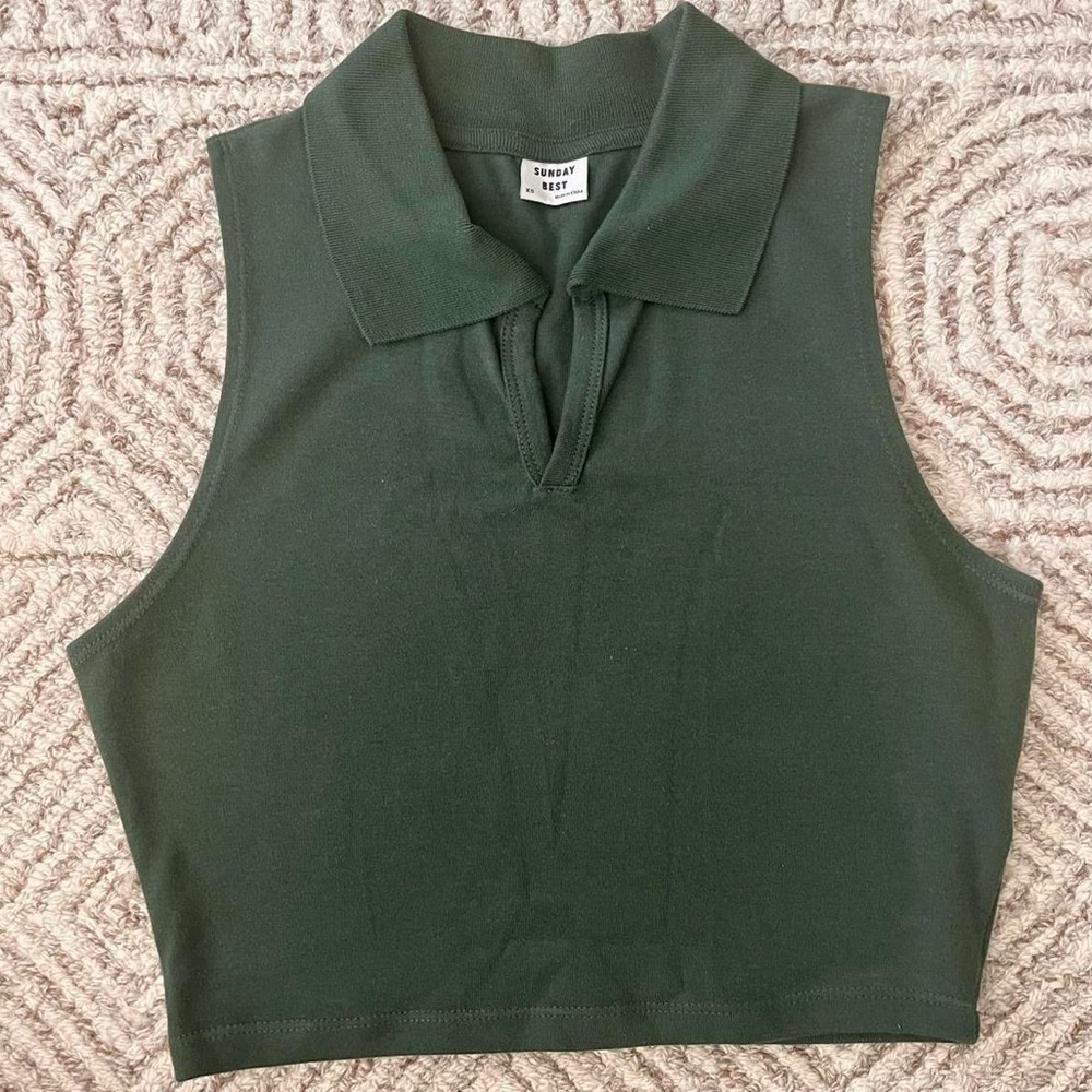Sunday Best Green Sleeveless Polo Tank
